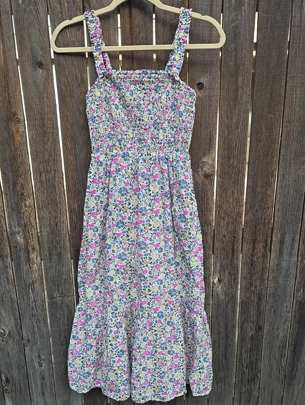 Floral 100% Cotton Smocked Sundress - Pink & Blue Cottagecore Dress